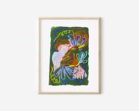 Image 1 of Oil Pastel Garden Flowers on green handmade paper 2