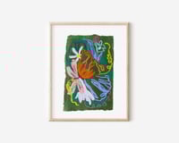 Image 1 of Oil Pastel Garden Flowers on green handmade paper 1