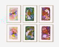 Image 3 of Oil Pastel Garden Flowers on green handmade paper 1