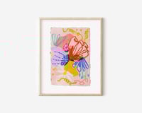 Image 1 of Oil Pastel Garden Flowers on pink handmade paper 2