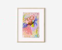 Image 1 of Oil Pastel Garden Flowers on pink handmade paper