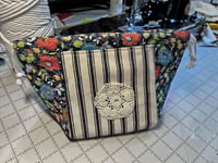 Image 1 of Navy & Red Quilted Drawstring Bag