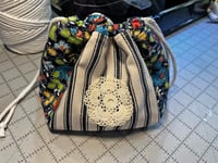 Image 3 of Navy & Red Quilted Drawstring Bag