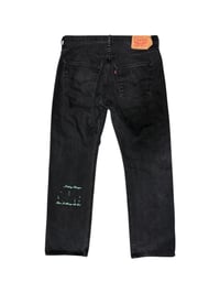 Image 2 of 1 of 1 Repurposed Script Levi’s Black Jeans