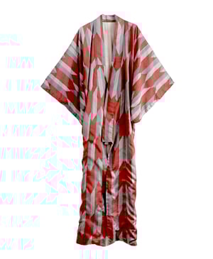 Image of Kimono dame af brun-grå silke m grafiske pilemønster