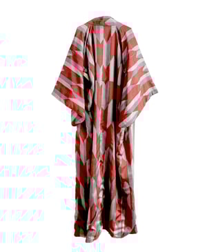 Image of Kimono dame af brun-grå silke m grafiske pilemønster