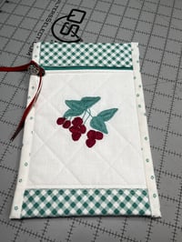 Image 1 of Vintage Embroidered Cherries Zippered Bag