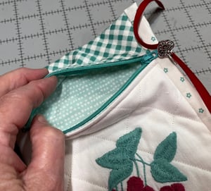 Image of Vintage Embroidered Cherries Zippered Bag