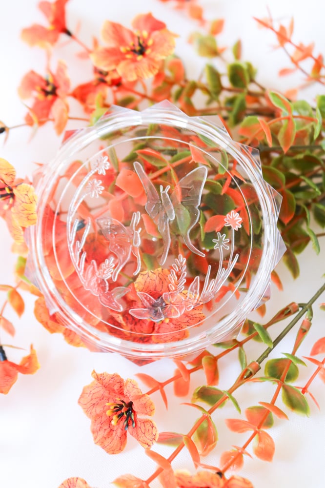 Image of Vintage Plastic Butterfly Dusting Powder Puff Dish  