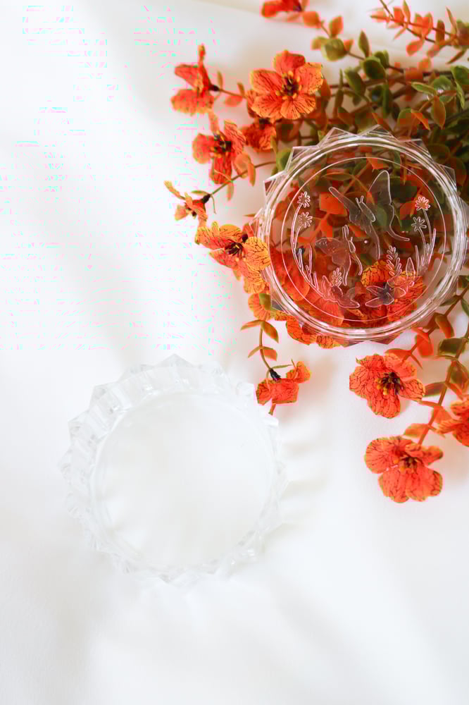 Image of Vintage Plastic Butterfly Dusting Powder Puff Dish  