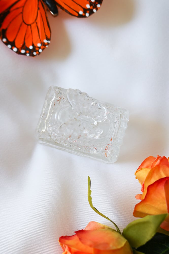 Image of Vintage Mini Butterfly Etched Glass Trinket Dish