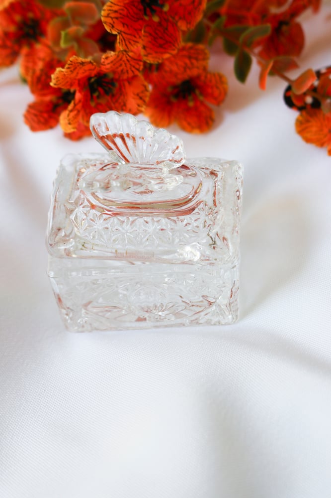 Image of Vintage Mini Butterfly Etched Glass Trinket Dish