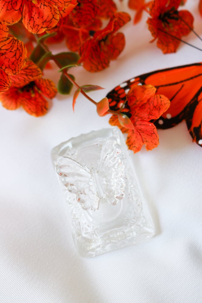 Image of Vintage Mini Butterfly Etched Glass Trinket Dish
