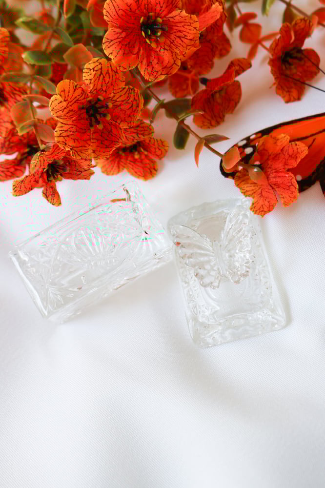 Image of Vintage Mini Butterfly Etched Glass Trinket Dish