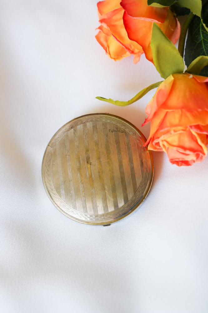 Image of Vintage Silver Powder Compact with Floral Etching 