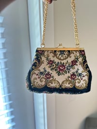 Image 2 of Vintage 1950's Walborg Black Floral Tapestry Purse