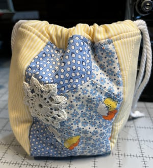 Image of Yellow and Blue Quilted Drawstring Bag