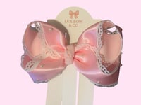 White Scalloped Lace with Pink Satin and Pearls