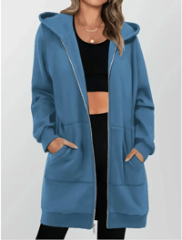 Image 2 of Women's Navy Blue Geometric Print Zip-Up Hoodie