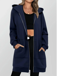 Image 3 of Women's Navy Blue Geometric Print Zip-Up Hoodie