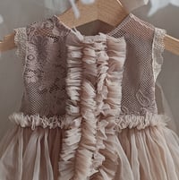 Image 2 of Baby girl dress for photoshoots | 0-3 months | Mia | cocoa and beige | photo props