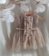 Image 1 of Baby girl dress for photoshoots | 0-3 months | Mia | cocoa and beige | photo props