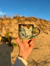 Image 1 of LEAFY PRINTED MUG - CELADON GREEN, SKY + DARK SPARKLE