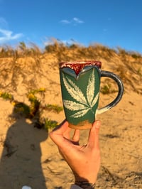 Image 1 of LEAFY PRINTED MUG - OXBLOOD, SNOW + INDIGO