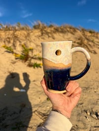 Image 1 of FULL MOON + DUNESCAPE MUG- WHITE + BLUE OPAL, 22K GOLD
