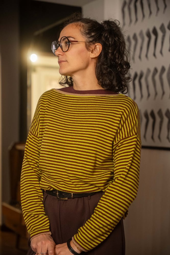 Image of Maglione TRICOLOR Pistacchio+Marrone+Sabbia