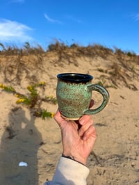 Image 3 of GREEN FRECKLED MUG  ( DARK SPARKLE INTERIOR)