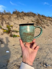 Image 2 of GREEN FRECKLED MUG  ( DARK SPARKLE INTERIOR)