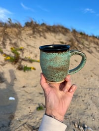 Image 1 of GREEN FRECKLED MUG  ( DARK SPARKLE INTERIOR)