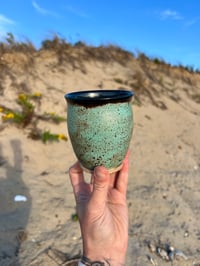 Image 4 of GREEN FRECKLED MUG  ( DARK SPARKLE INTERIOR)