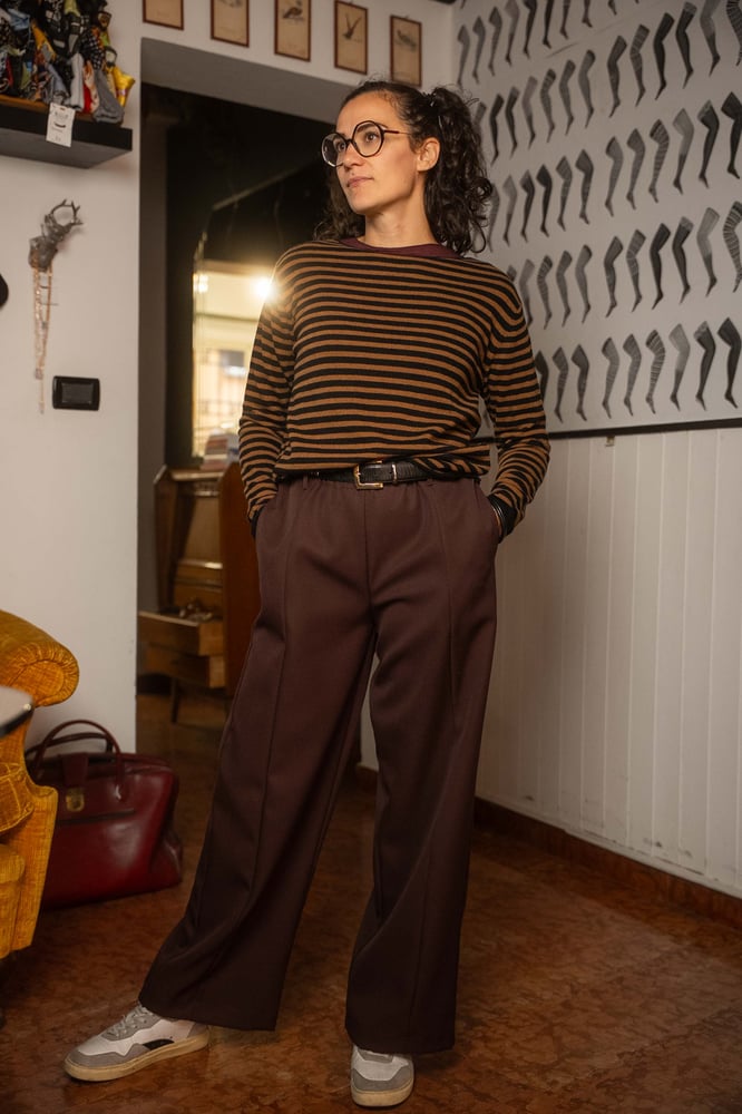 Image of Maglione a righe Marrone+Nero