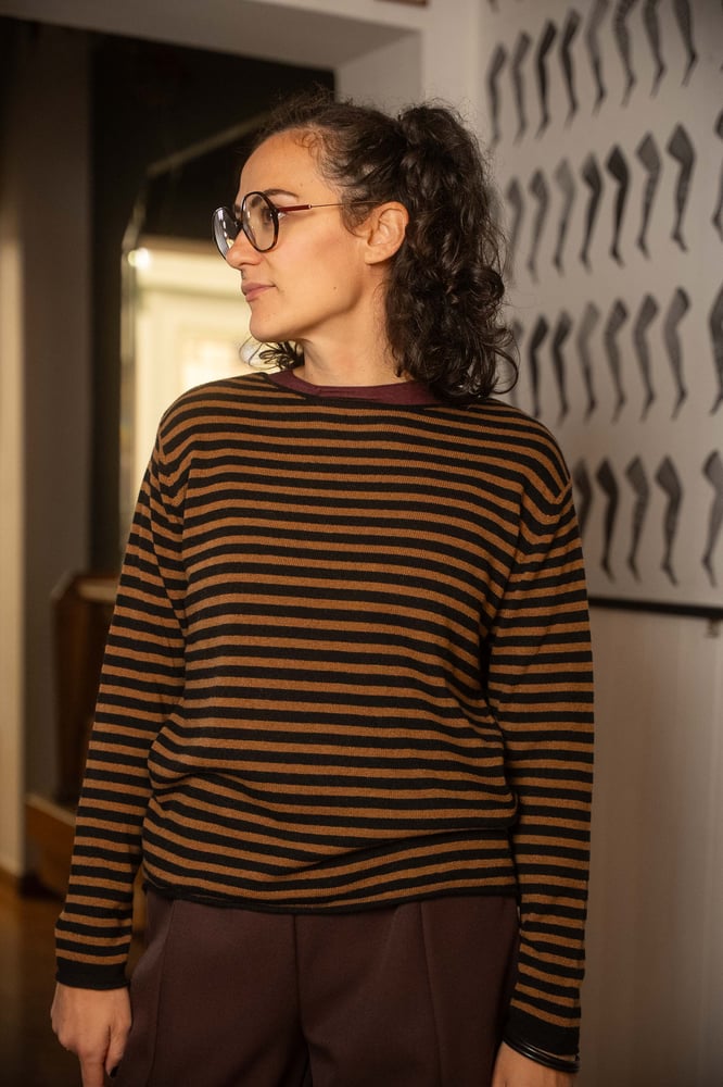 Image of Maglione a righe Marrone+Nero
