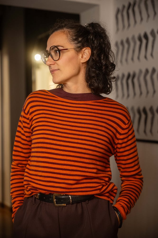Image of Maglione a righe Zucca+Bordeaux