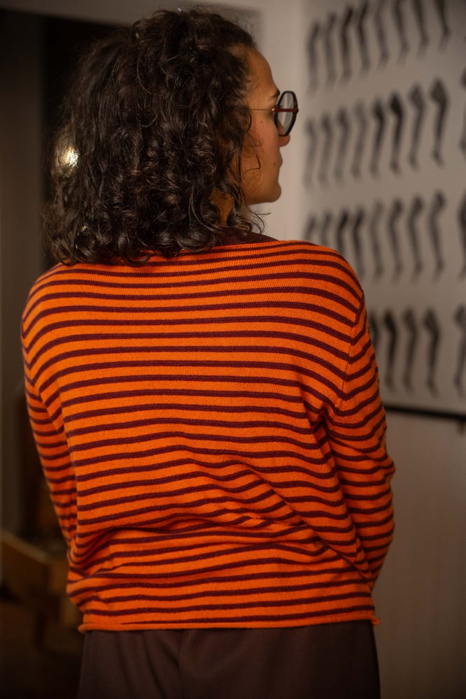 Image of Maglione a righe Zucca+Bordeaux