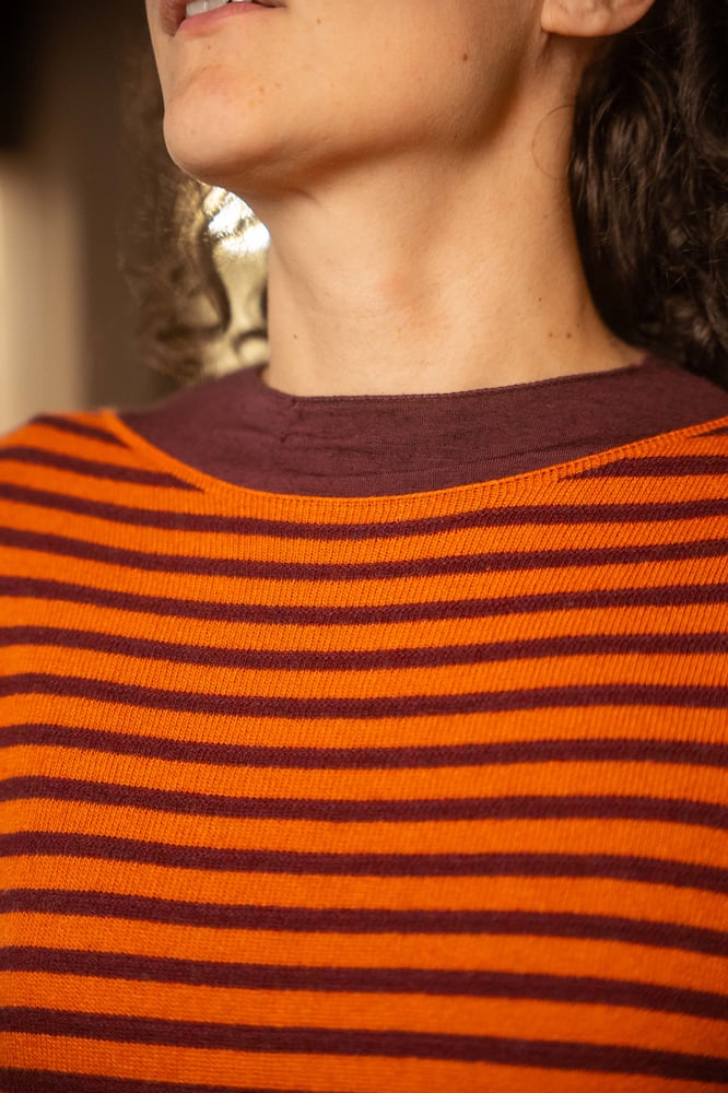 Image of Maglione a righe Zucca+Bordeaux