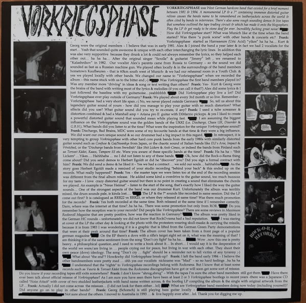 Image of Vorkriegsphase – "Demos 1984 & 1985" Lp