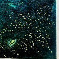 Image 2 of Eastern Red Bat with Fireflies - Wood Engraving Reduction Print