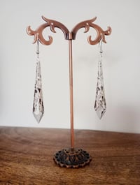 Image 5 of Vamp Ornate Pointed Earrings, Grey & Antique Silver, Pierced or Clip On 