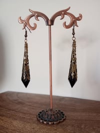 Image 5 of Vamp Ornate Pointed Earrings, Black & Antique Bronze, Pierced or Clip On 