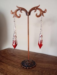 Image 5 of Vamp Ornate Pointed Earrings, Red & Silver, Pierced or Clip On
