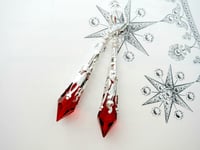 Image 6 of Vamp Ornate Pointed Earrings, Red & Silver, Pierced or Clip On