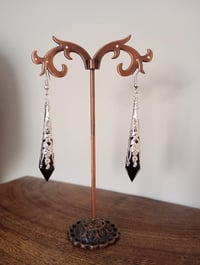 Image 5 of Vamp Ornate Pointed Earrings, Black & Silver, Pierced or Clip On 