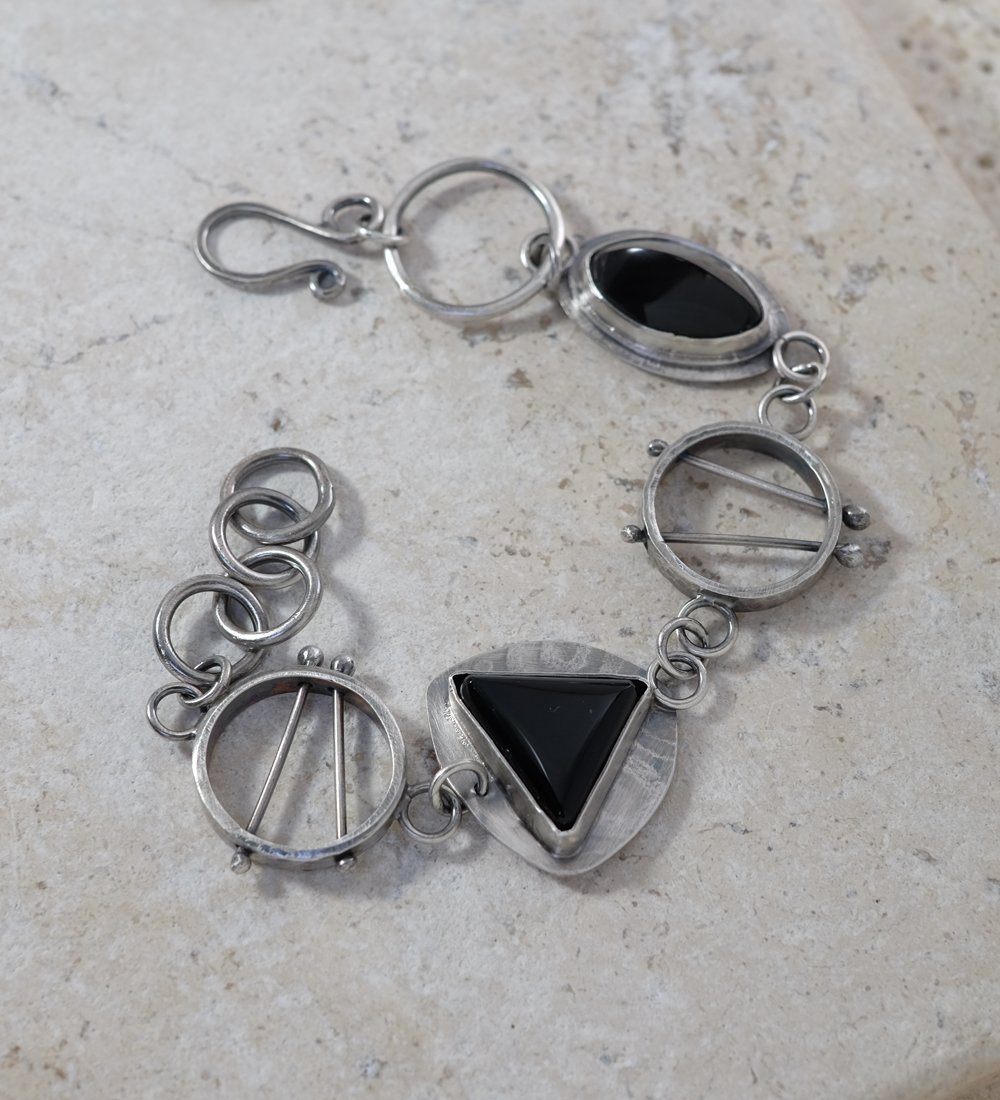 Image of Obsidian and Sterling, Handmade Links, Bracelet