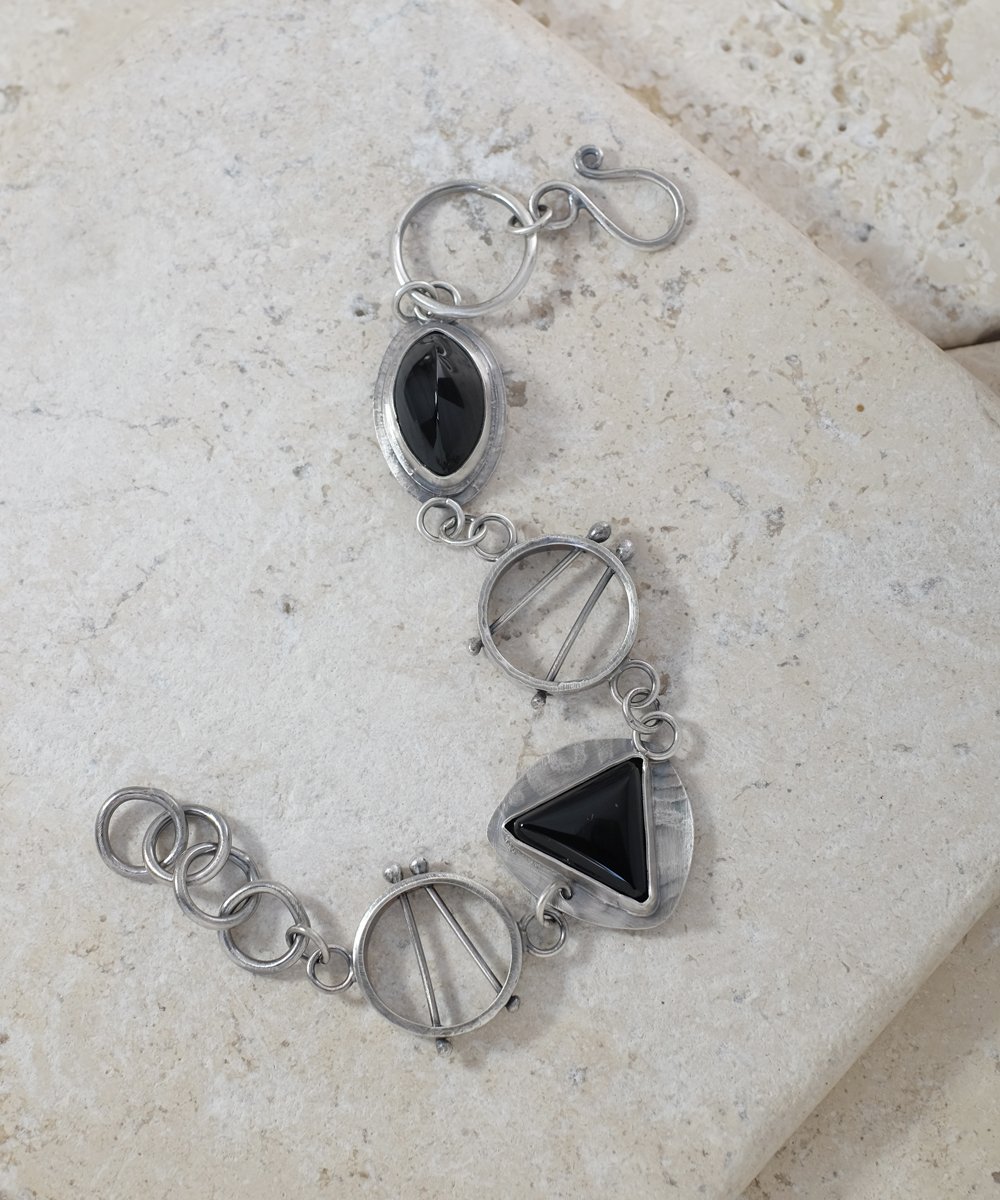 Image of Obsidian and Sterling, Handmade Links, Bracelet
