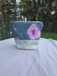 Image 2 of Quilted Linen Zippy Bag Set - Peonies on Slate