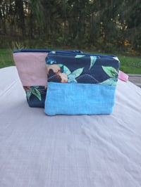 Image 2 of Quilted Linen Zippy Bag Set in Navy & Roses
